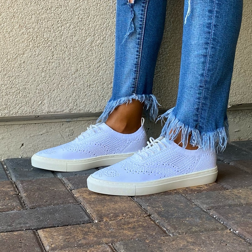 White Lace Up Brogue Fabric Knit Oxford Sneakers - Picture 14 of 16
